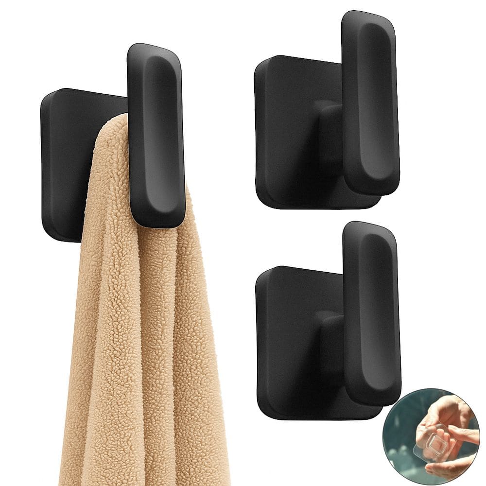 Kit 3 Ganchos Multiuso Porta Toalha de Parede Com Adesivo Preto - Eleve GPE100PTF Ou