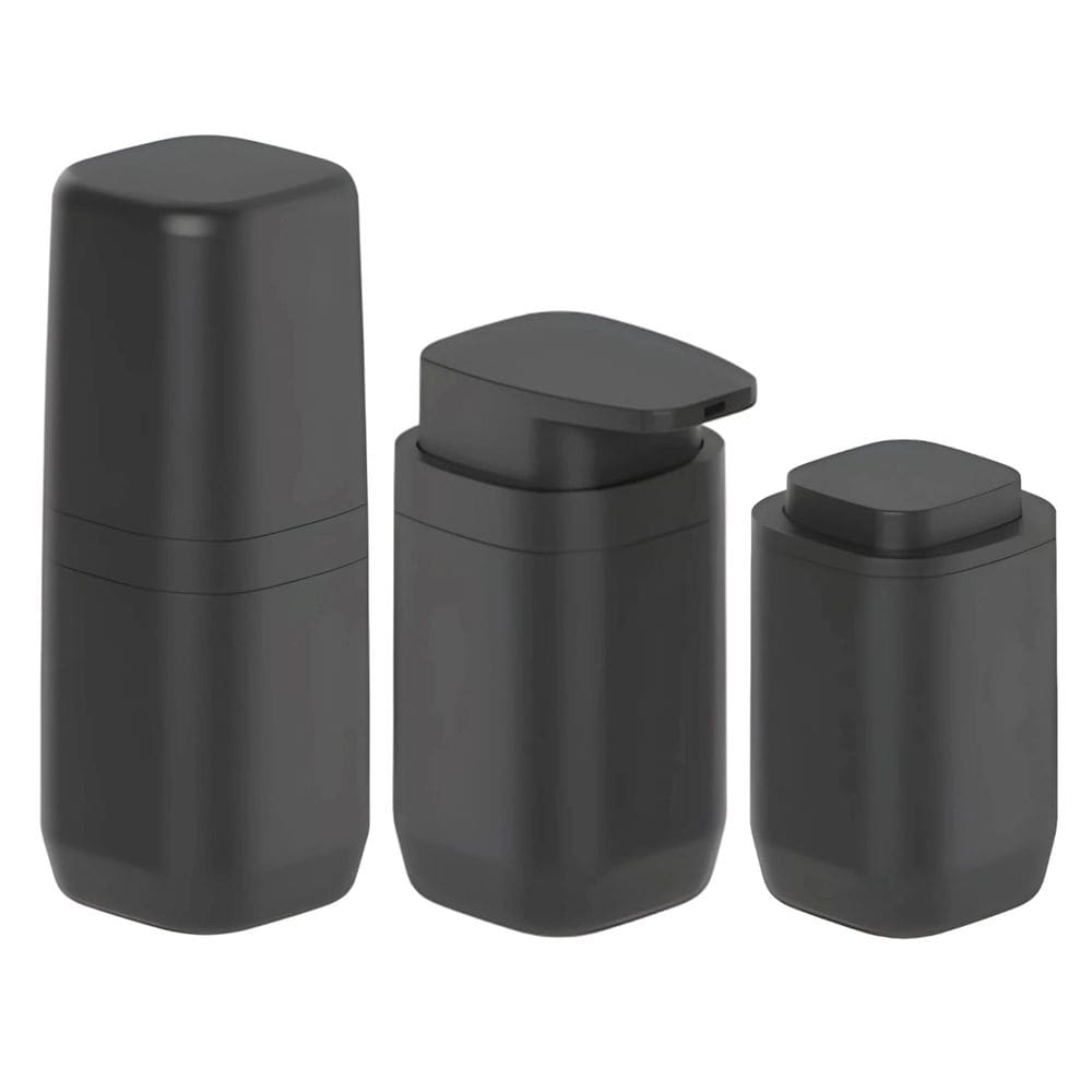 Kit Banheiro 3pç Porta Escova Cotonete Algodão + Dispenser Sabonete 380ml Preto - Aura Ou