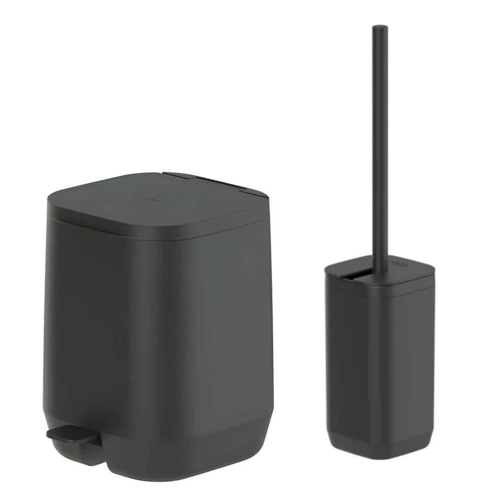 Kit Banheiro 2pç Lixeira 6L Com Pedal + Suporte Porta Escova Sanitária Preto - Aura Ou