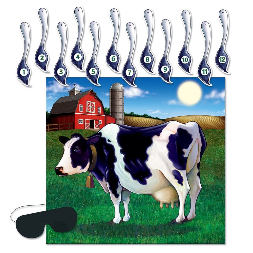 Jogo de festa Beistle Pin The Tail On The Cow com olhos vendados