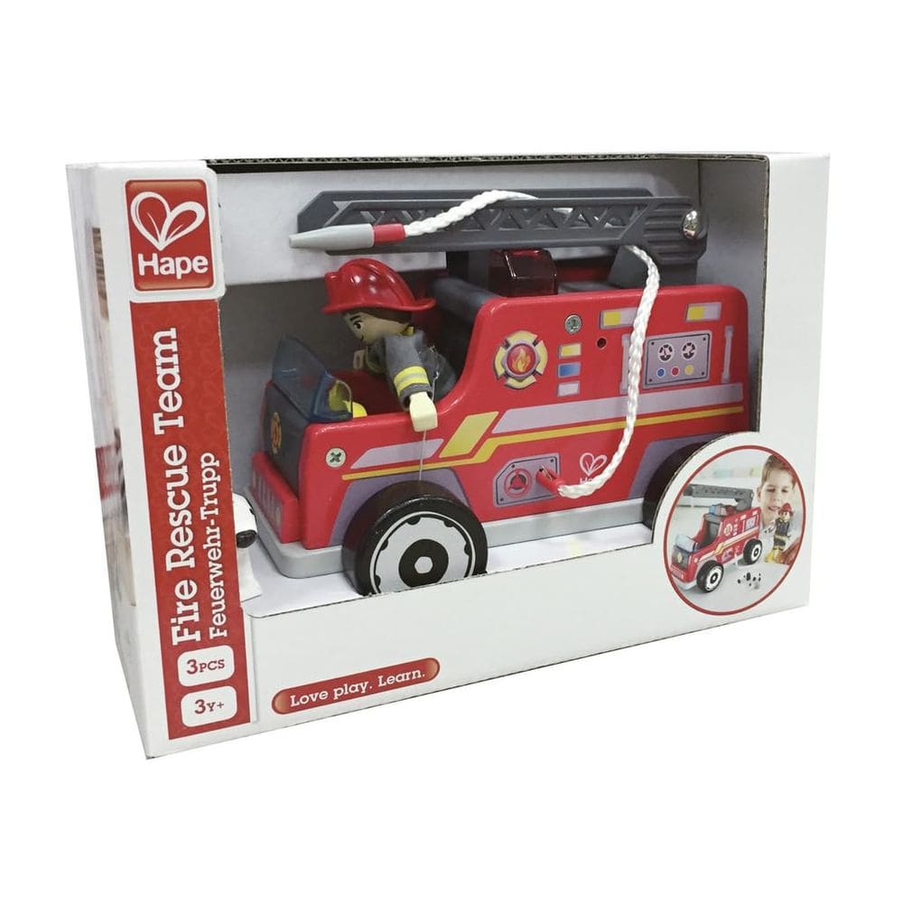 Fire Truck Playset Hape Fire Engine com boneco de ação e cachorro