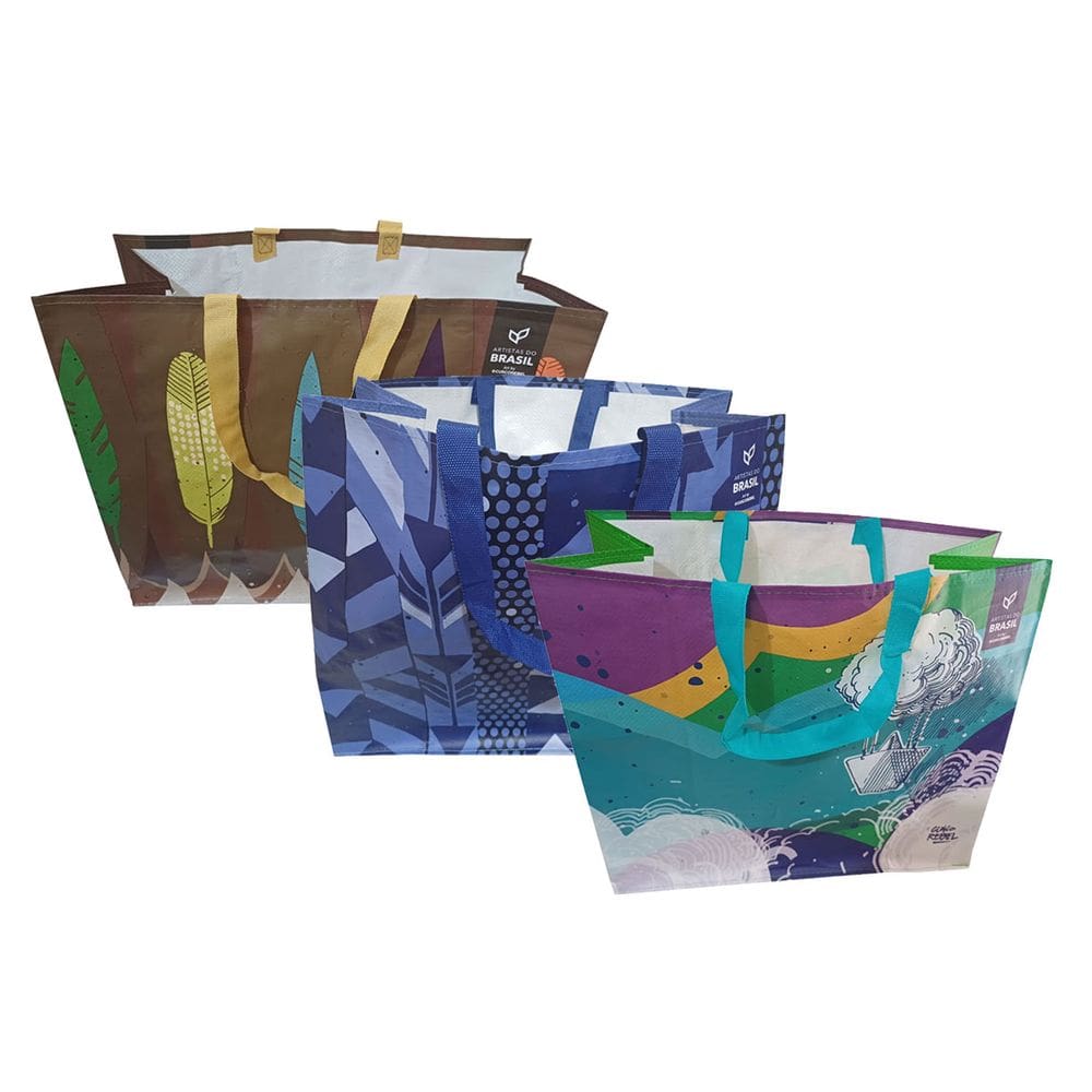 3 Sacolas de Ráfia Ecobag Retornável Grande 39x44x22cm B4u