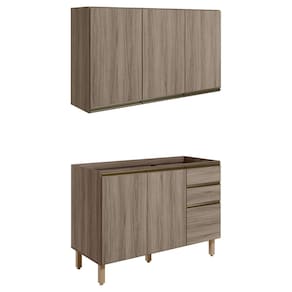 Armario Aereo Balcao Pia 120 cm MDF Kali Carvalho Toq Carvalho Toq Nicioli