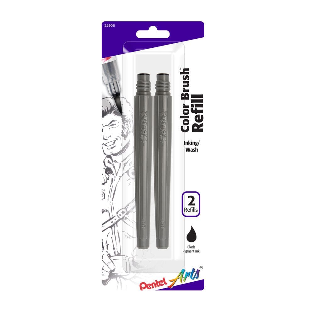 Refil Pentel Arts Color Brush Pigment Black Ink, pacote com 2 unidades