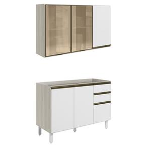Armario Aereo 3P E Balcao Pia MDF Kali Bianco Toq Branco Uv Nicioli