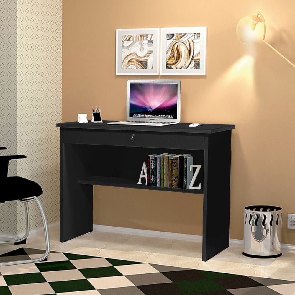 Escrivaninha Computador Orquídea com 1 Gaveta Home Office Quarto Resistente - Preto