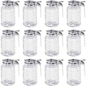 Kit 12 Meleiras de Vidro 6x12cm Pote Mel 150ml com Dosador Tampa Cromada Lyor