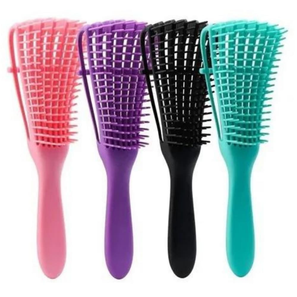 Escova Polvo Para Cabelos Cacheados Flexível 8 Pontas Roxo