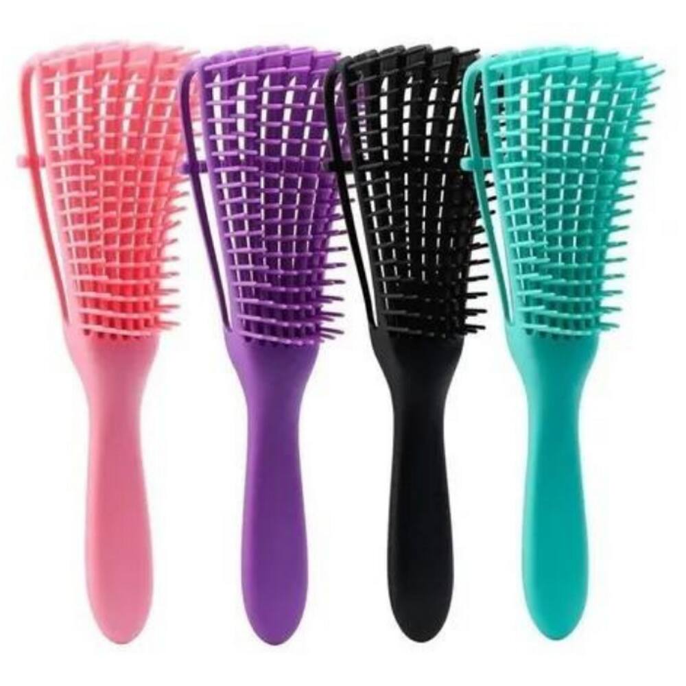 Escova Polvo Para Cabelos Cacheados Flexível 8 Pontas Cor:Rosa