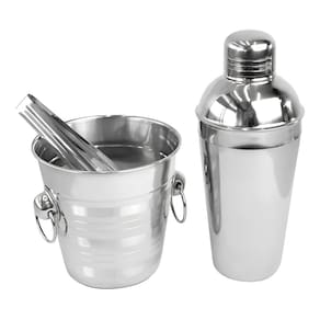 Kit Conjunto Bar 3 Peças Coqueteleira Balde Pegador Inox