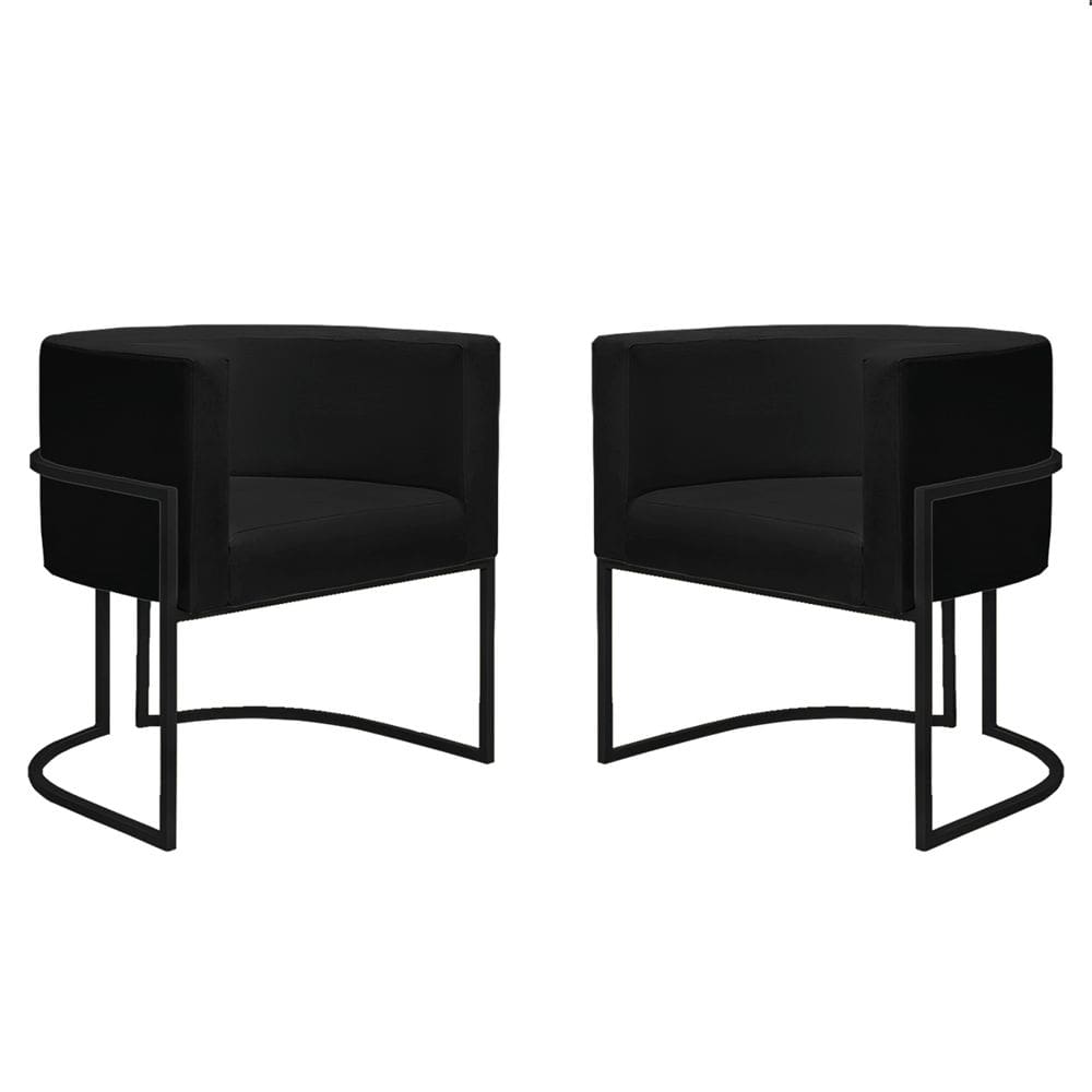 Kit 2 Poltronas Reforçadas Decorativa Sala Nayara Base Ferro Preto Suede