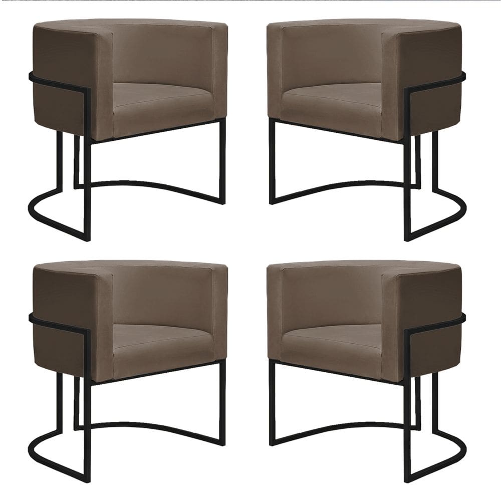 Kit 4 Poltronas Reforçadas Decorativa Sala Nayara Base Ferro Preto Suede