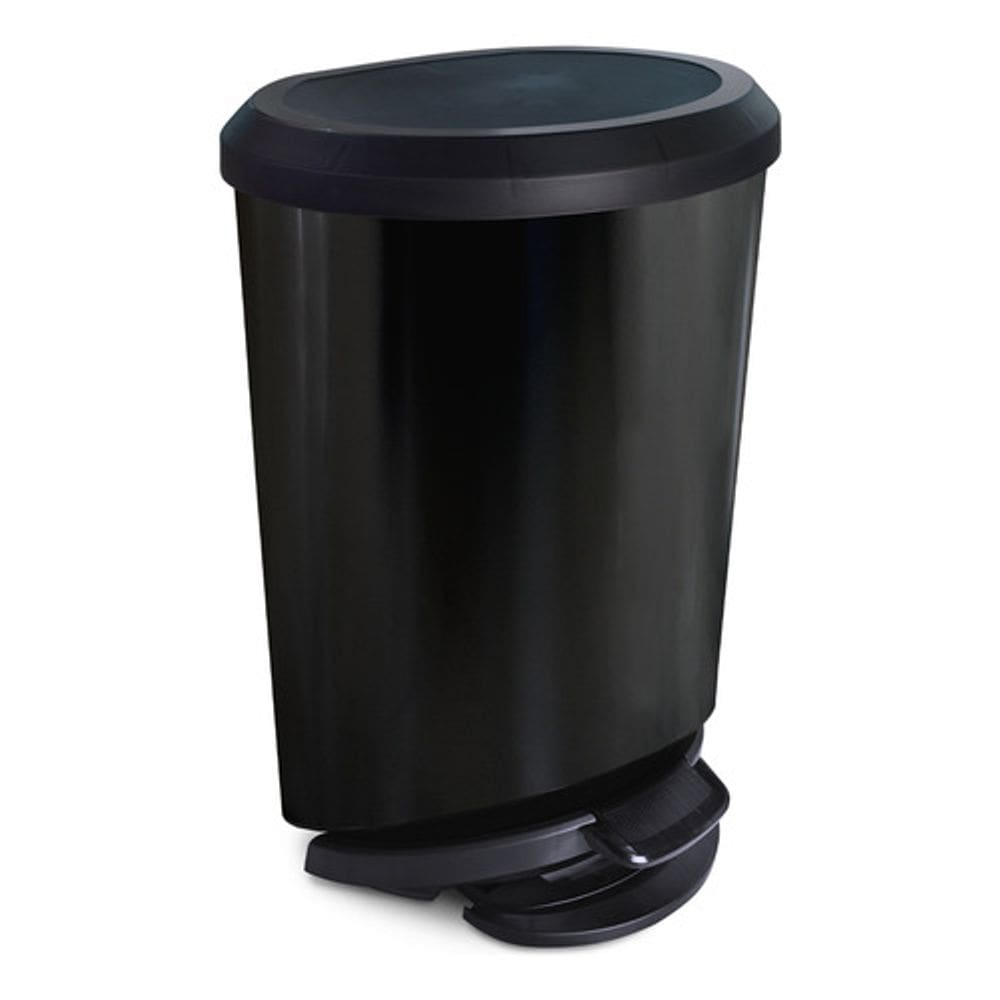 Lixeira De Piso Oval Black Inox Com Pedal 20l 49x32x35cm