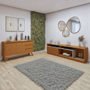 Sala de Estar Completa Granada Piazza 3 Portas 3 Gavetas 100% Mdf Naturalle/Off White - Mavaular