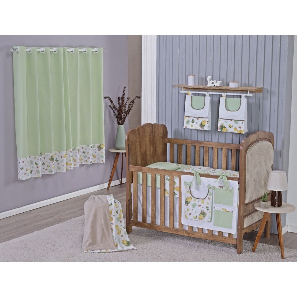 Enxoval de Bebe Kit de Berço Americano Cortina Algodão Menino Menina 8 Peças