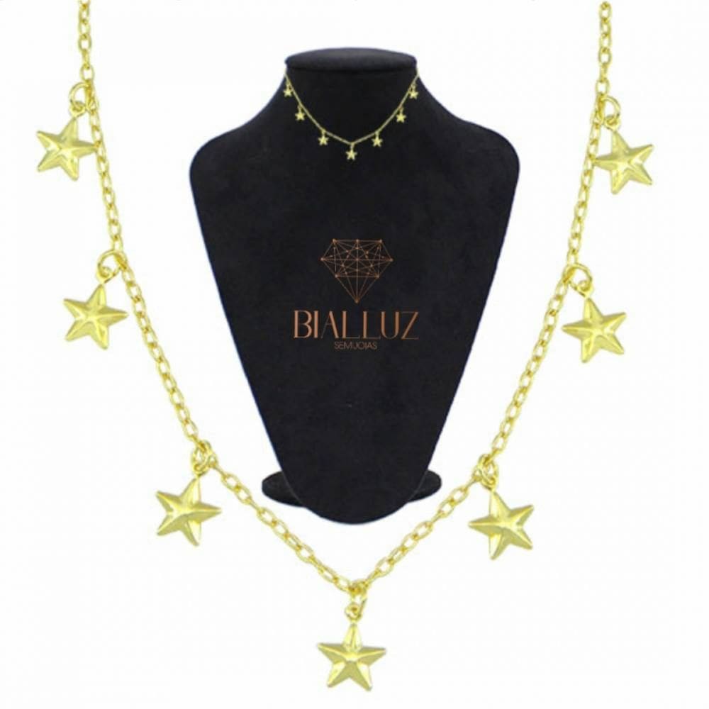 Gargantilha Choker Folheada a Ouro Pingentes  de Estrelas