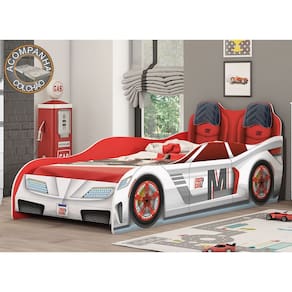 Cama Infantil Carros Fast Car Branco/ Vermelho Móveis Estrela c/ Colchão Gazin