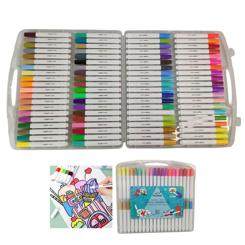 Canetinha Caneta Marcador 80 Cores Tinta Acrilica A Prova dAgua Permanente Estojo Maleta Artesanato Escultura Arte Pintura