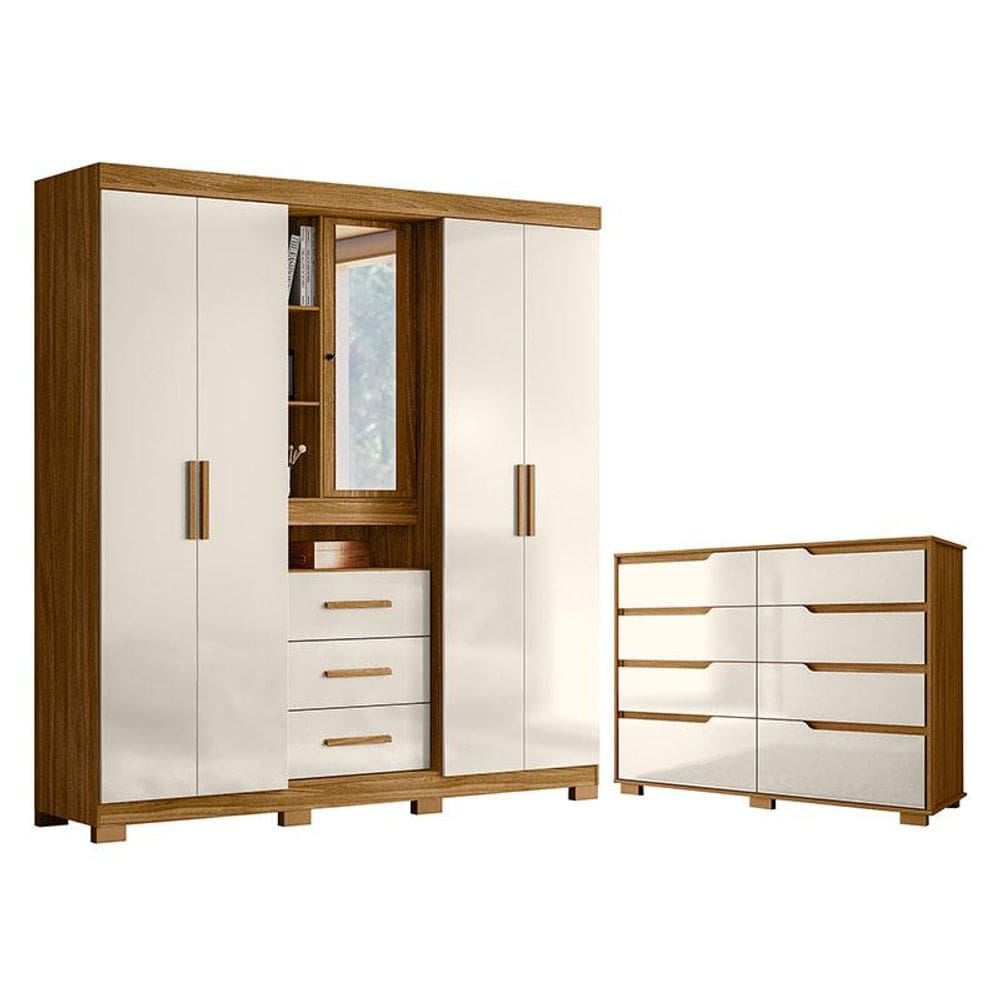 Guarda Roupa Solteiro Eldorado e Cômoda Georgia Freijó Off White - Moval