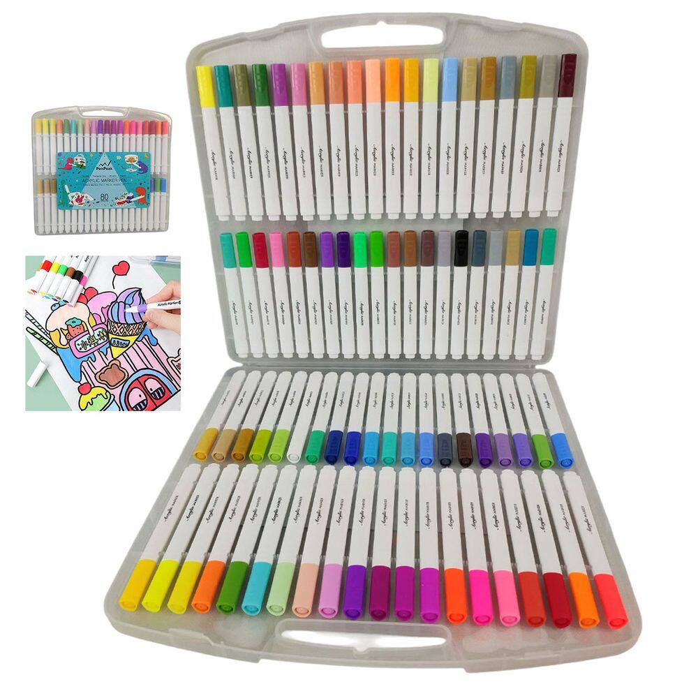 Canetinha Caneta Marcador 80 Cores Tinta Acrilica A Prova dAgua Permanente  Maleta Estojo Pintura Escultura Artesanato