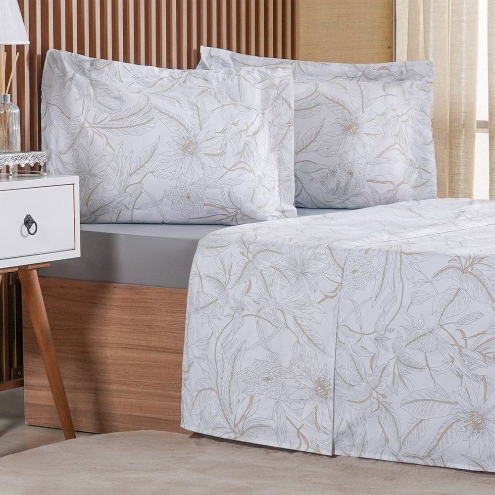 Jogo de Cama King 4 Pçs 200 Fios 100% Algodão 193x203x40cm