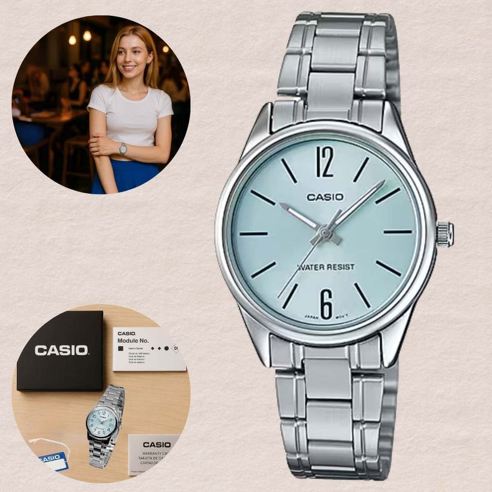 Relógio Casio Analógico  LTP-V005D Feminino Pulseira Inox Resistencia Água  3ATM Prateado Moderno Casual Pequeno Redondo