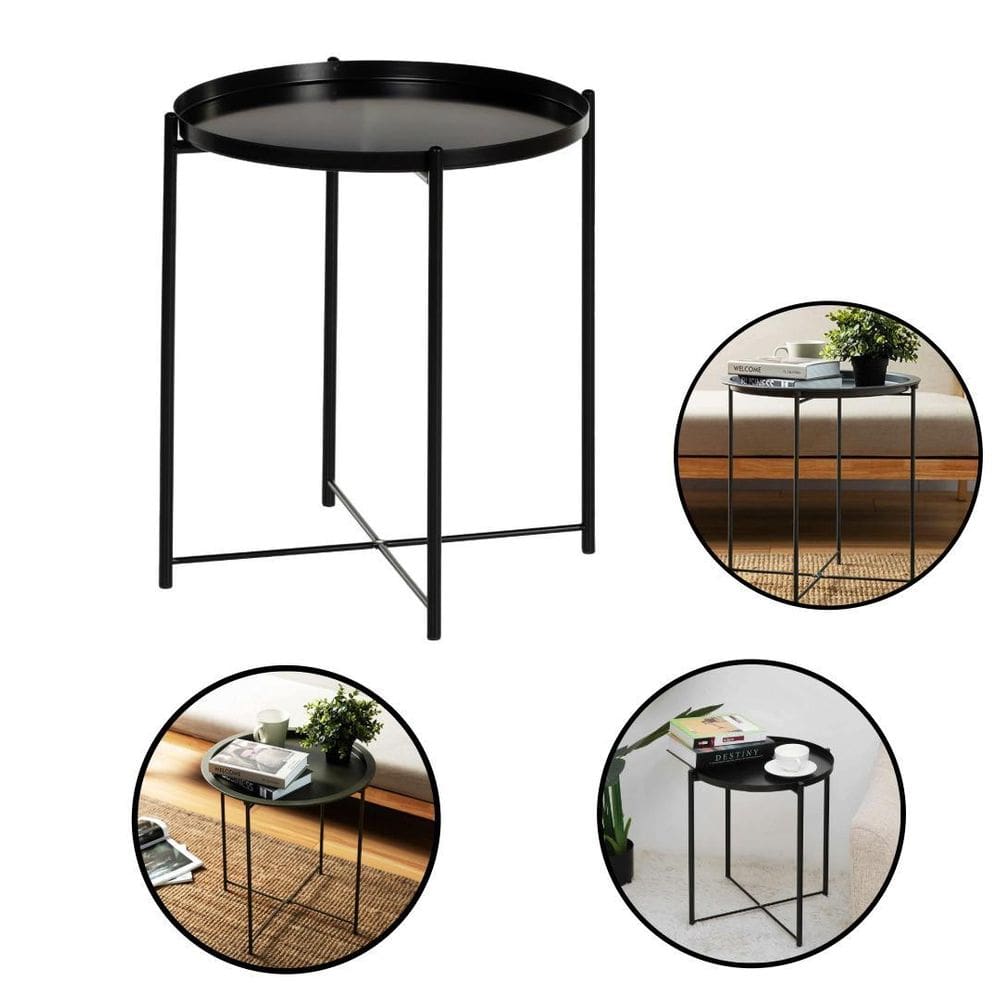 Suporte Metálico Com Bandeja Redonda 47Cm Preto