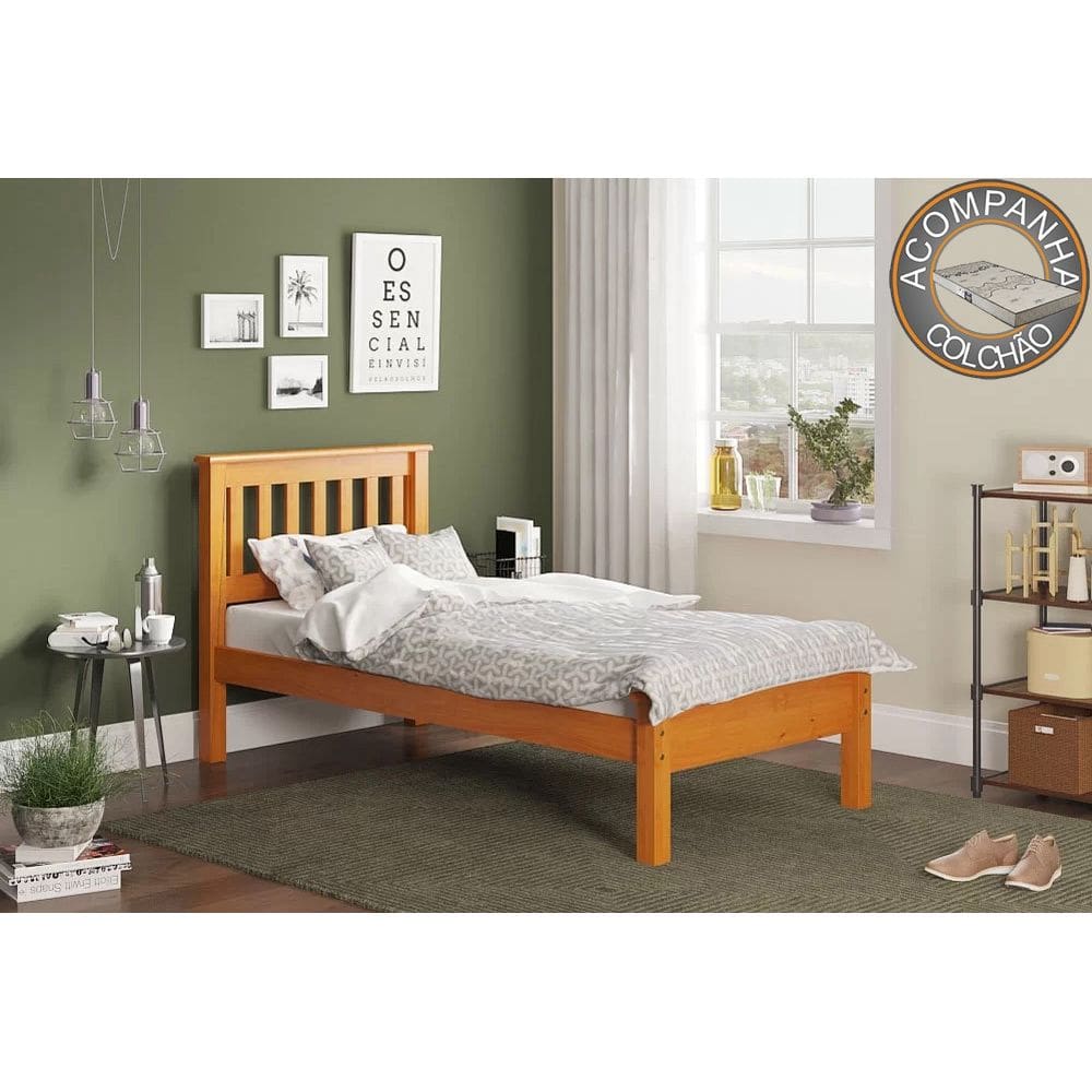 Cama Solteiro 706LA Caramelo Acetinado Piratini Com Colchão Gazin