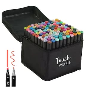 Canetinha Caneta Ponta Dupla 100 Cores Marcador Permanente Estojo Bolsa Duas Pontas Desenho Pintura Cartaz Lazer