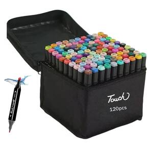 Canetinha Caneta 120 Cores Ponta Dupla Permanente Estojo Bolsa Duas Pontas Arte Escola Desenho Pintura Diversao Lazer