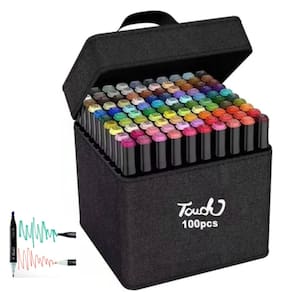Canetinha Caneta Ponta Dupla 100 Cores Duas Pontas Permanente Estojo Bolsa Marcador Pintura Desenho Escola Cartaz Arte Lazer Diversao
