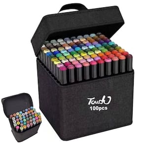 Canetinha Caneta Permanente 100 Cores Marcador Ponta Dupla Estojo Bolsa Duas Pontas Pintura Lazer Arte Desenho