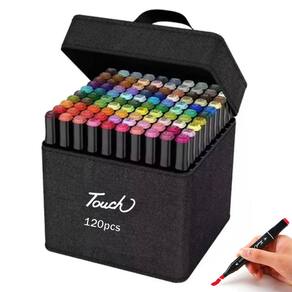 Canetinha Caneta Permanente 120 Cores Marcador Ponta Dupla Estojo Bolsa Duas Pontas Pintura Escola Trabalho Arte Desenho Cartaz