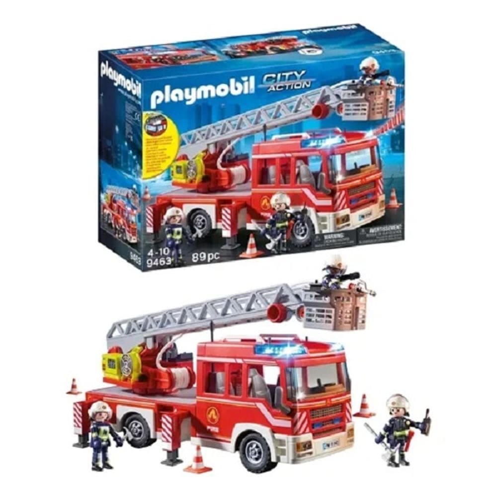Playmobil Caminhão de bombeiros Com Escada C/ luz e Som e 3 bonecos  – 89 peças