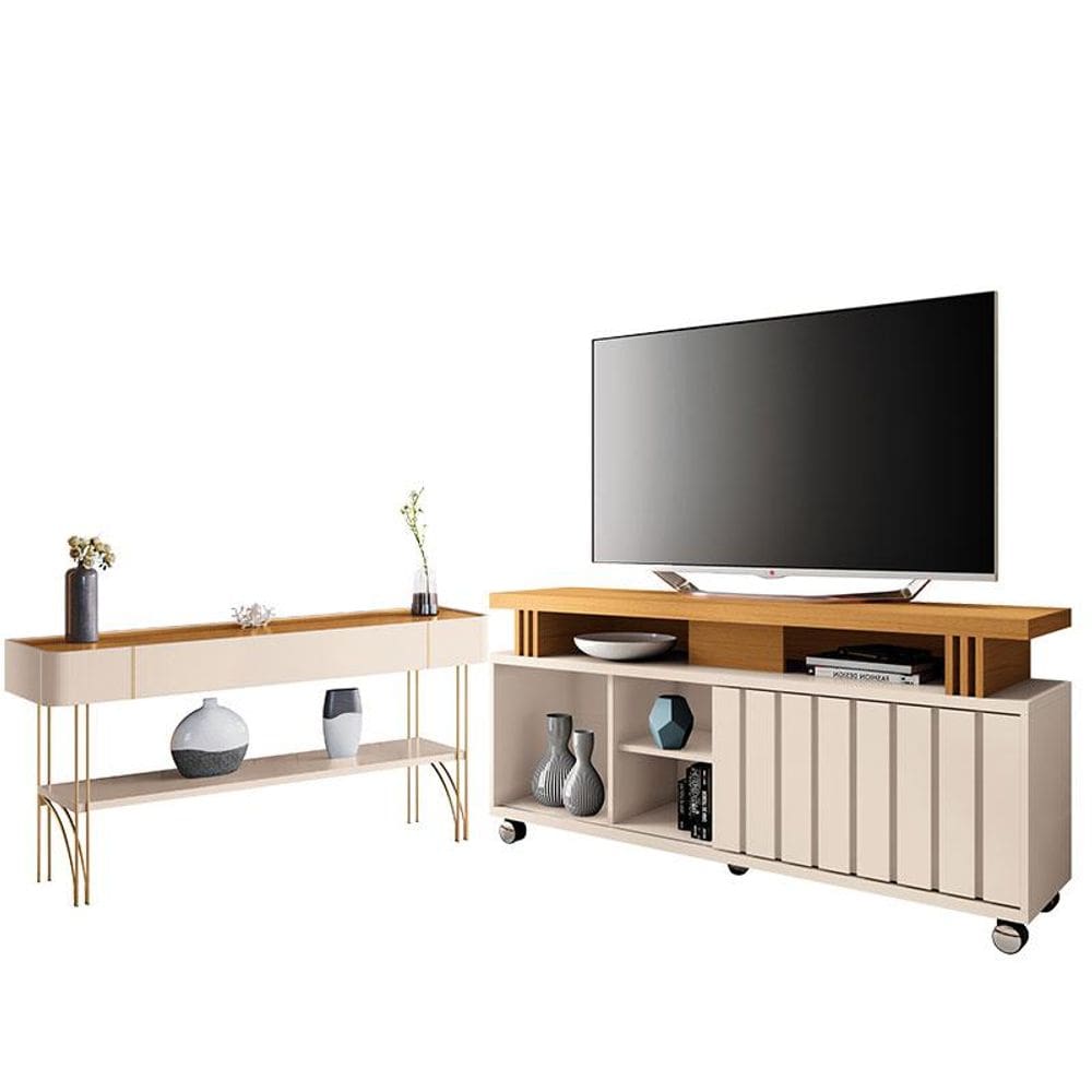 Rack Bancada Rivera 1.3 com Aparador Vivant Off White Cinamomo – HB Móveis