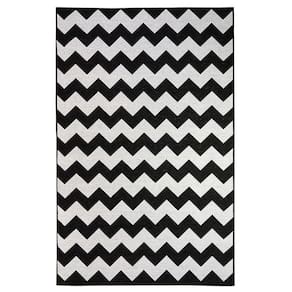 Tapete Sala Decorativo 100X150 Cm Geometrico Zigzag Preto