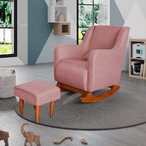 Poltrona Amamentação C / Balanço Cadeira Descanso Aquila Com Puff Veludo Rosa