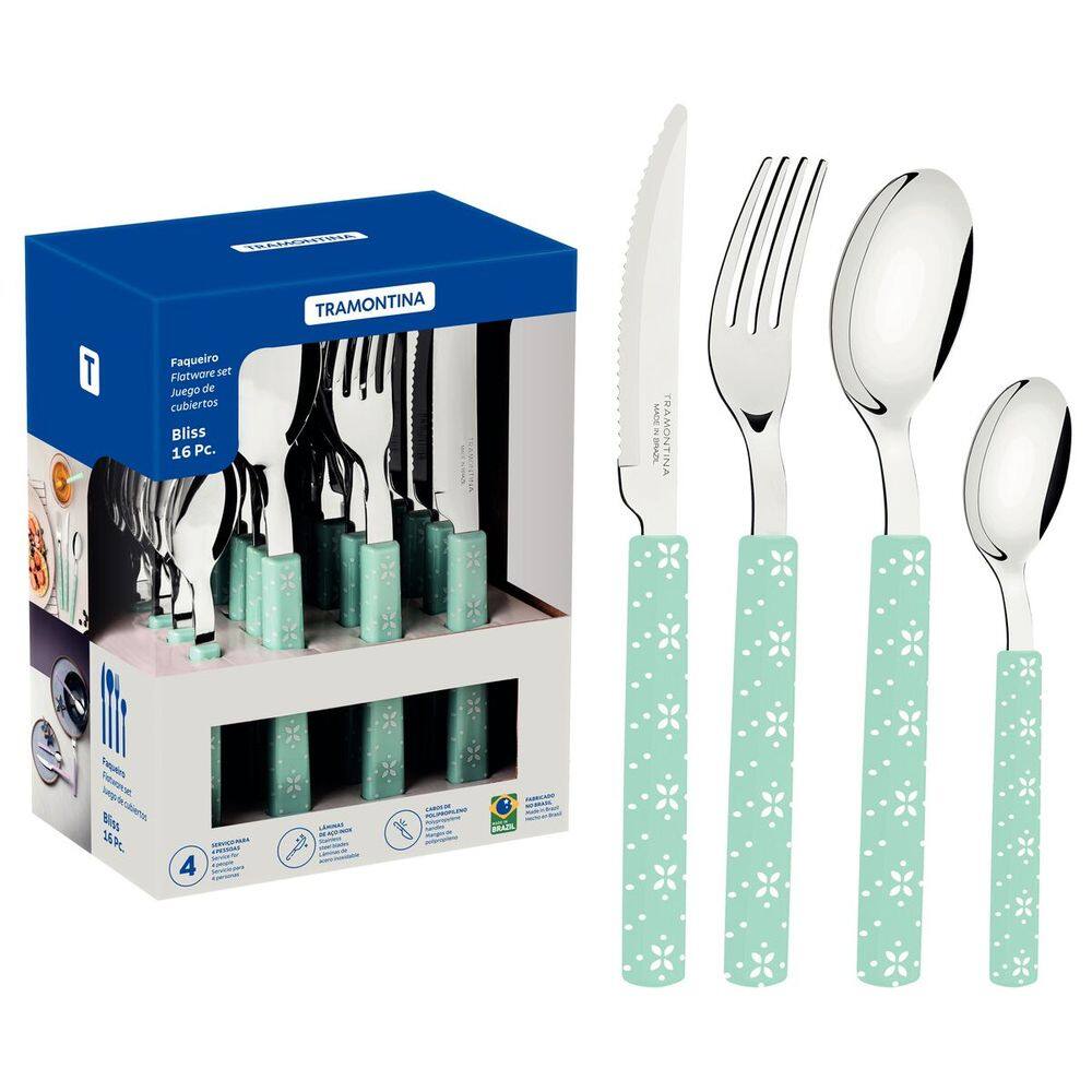 Conjunto Faqueiro Tramontina Inox Bliss Menta Verde 16pçs