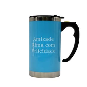Caneca Mixer Misturadora Inox 450 ml Com Tampa A Pilha Cor:Azul