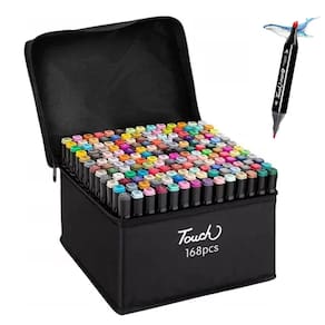 Canetinha Caneta Marcador 168 Cores Ponta Dupla Permanente Bolsa Estojo Duas Pontas Desenho Pintura Arte Cartaz