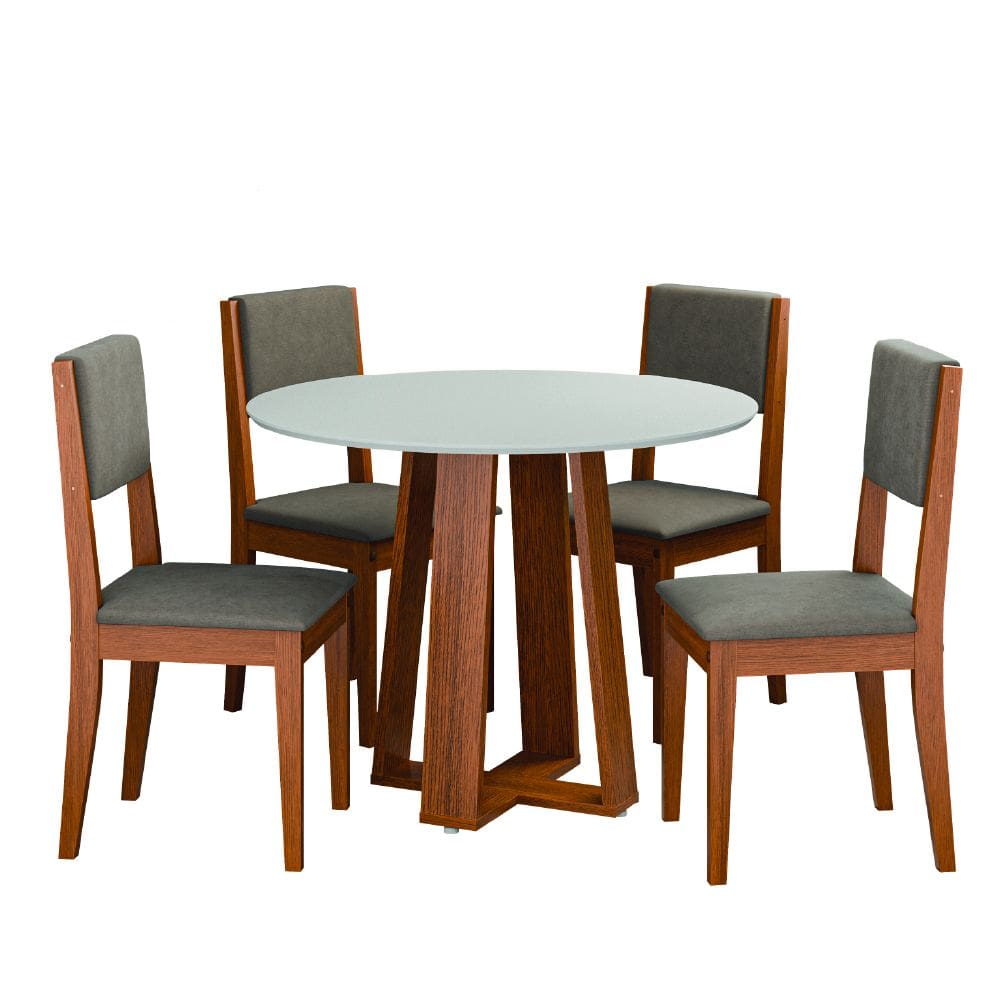 Conjunto Sala de Jantar Mesa Athenas Redonda 4 Cadeiras Trento Madeirado/Mascavo Dobuê