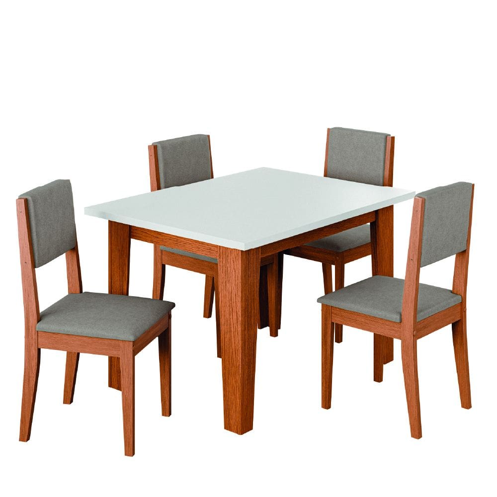 Conjunto Sala de Jantar Mesa Miami Quadrada 0,90m 4 Cadeiras Trento Madeirado/Mascavo Dobuê