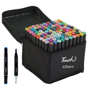 Canetinha Caneta Ponta Dupla 120 Cores Marcador Permanente Estojo Bolsa Duas Pontas Desenho Pintura Cartaz Arte