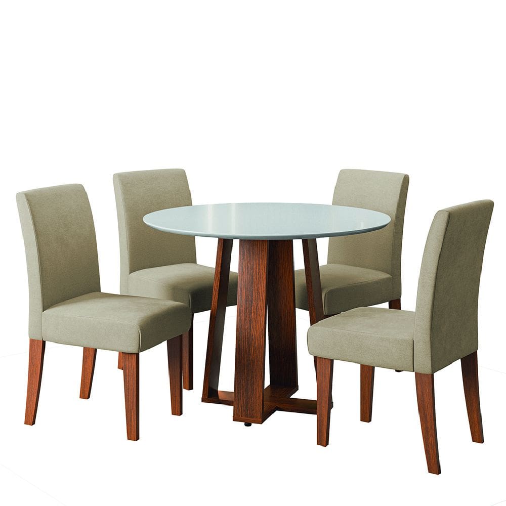 Conjunto Sala de Jantar Mesa Athenas Redonda 4 Cadeiras Trieste Madeirado/Bege Dobuê