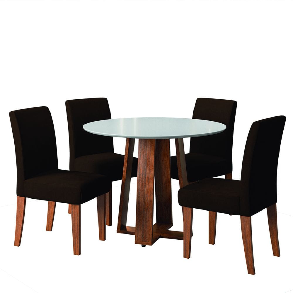 Conjunto Sala de Jantar Mesa Athenas Redonda 4 Cadeiras Trieste Madeirado/Chocolate Dobuê