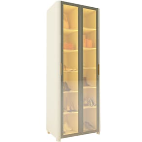 Sapateira Gelius Innova 2 portas em vidro reflecta luz de LED e pés 100% MDF OFF White
