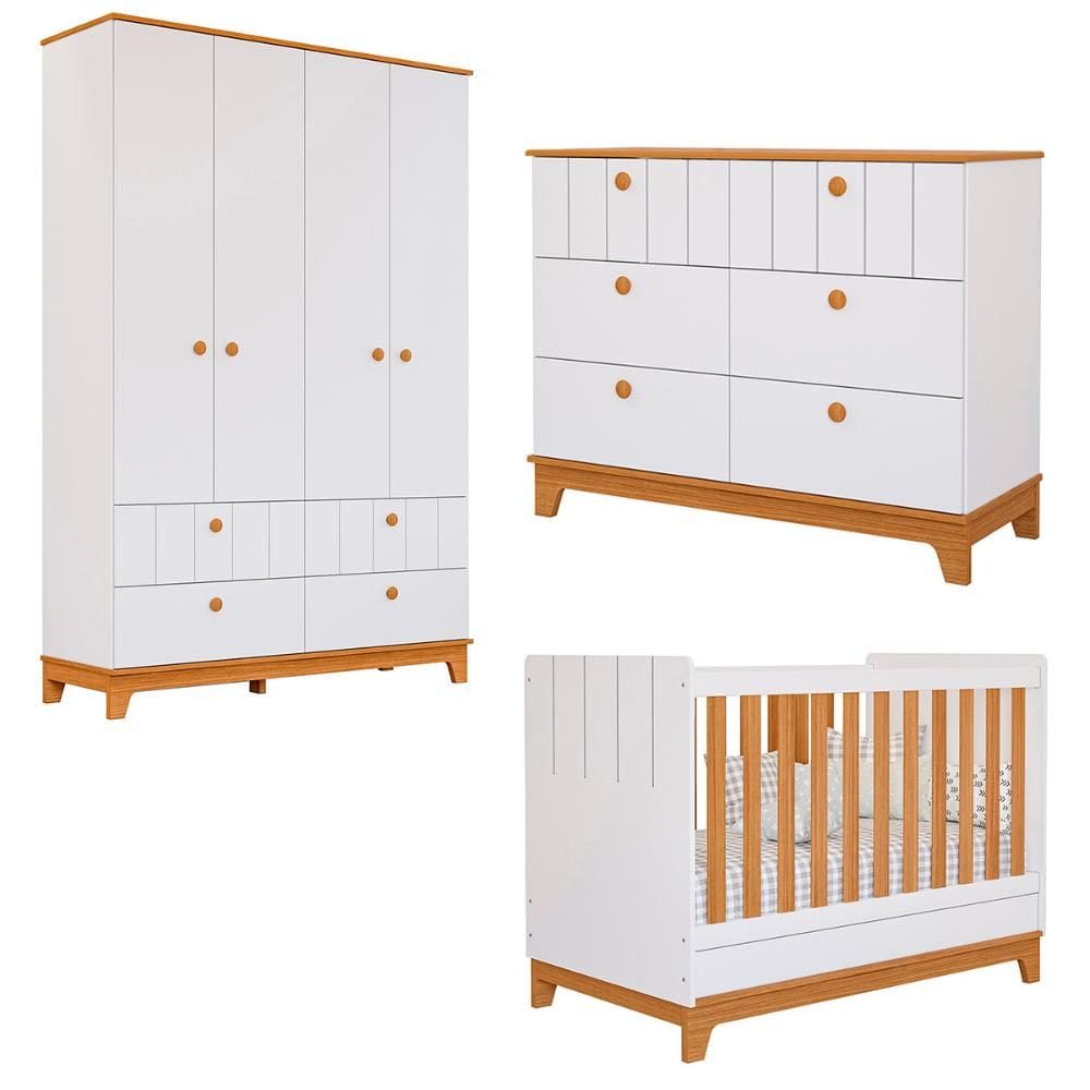 Kit Quarto Infantil Biscoito com Berço Cômoda Roupeiro