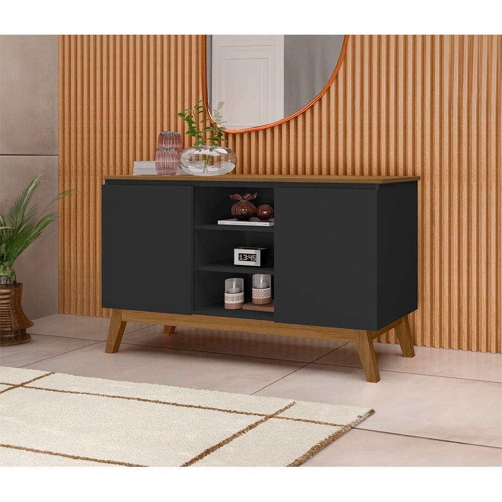 Buffet Aparador Retrô Linhares com 2 Portas Preto/nature