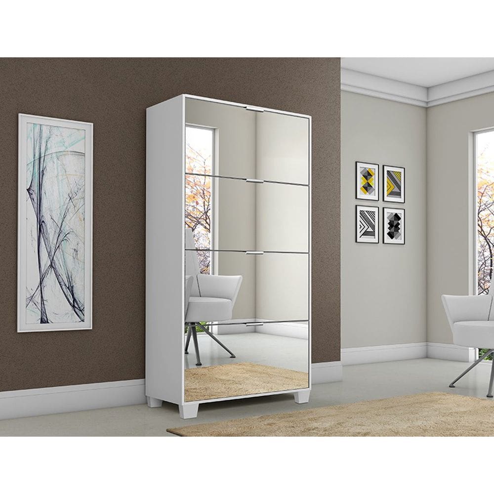 Sapateira Armário Multiuso Pequim com Espelho Branco