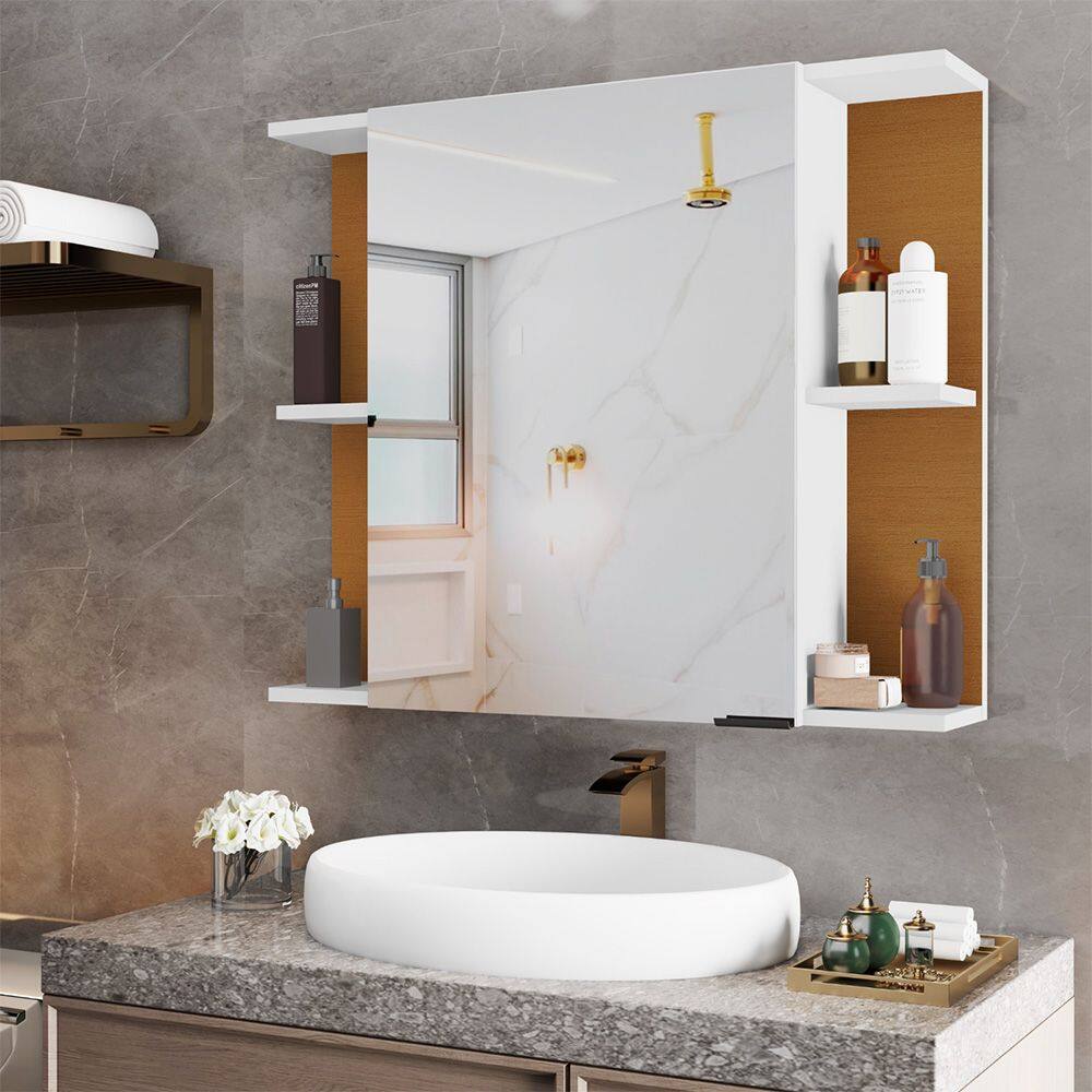 Espelheira para Banheiro Armário Suspenso Nilo Branco/nature